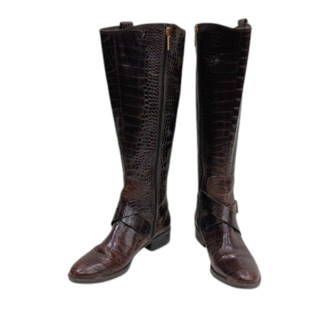 Karl Lagerfeld W Muret Women's Tall Faux Alligator Brown Boots - Picture 4 of 15